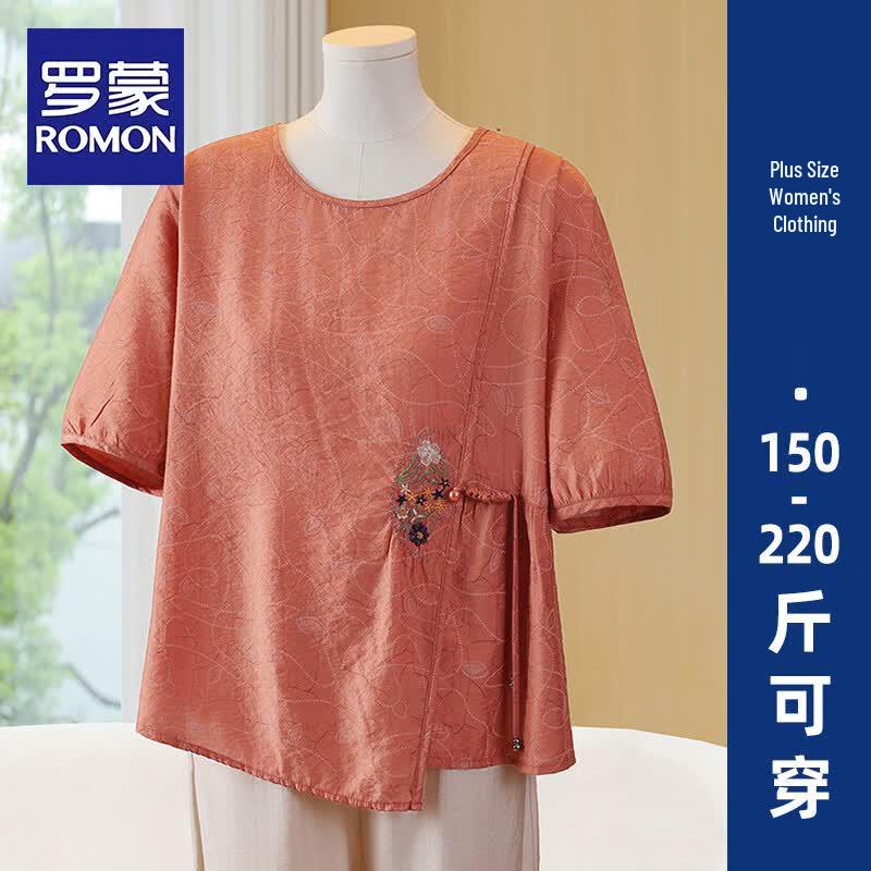 ROMON Plus Size Women s Embroidered Short Sleeve T-Shirt 3XL