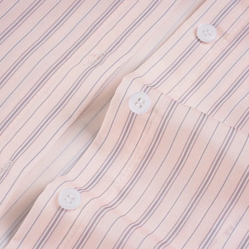 Korean Style Stripe Lapel Tie Shirt: Waist-Cinched, Long Sleeve, Sweet & Casual Women's Autumn Top