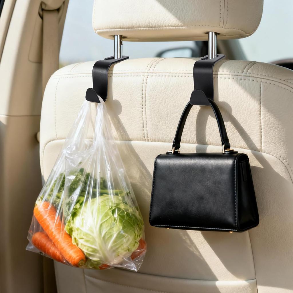 6 Pack Car Seat Headrest Hooks, Back Seat Purse Hanger Holder Hook, Universal Storage Organizer For Handbag Grocery Bags Coats, Car Accessories For