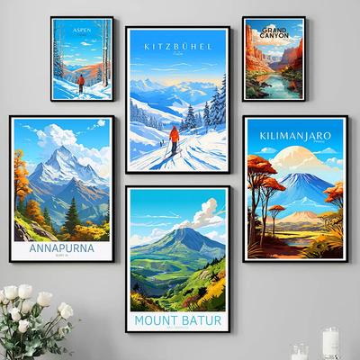 Mountains and Ski Resorts Travel Scenery Poster Outdoor Sport Canvas Painting Vintage Wall Art Picture Office Home Decor