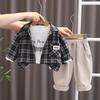 Boys' Long Sleeved 3-piece Set, Children Aged 0-5 Years Old Checkered Jacket+white Printed T-shirt, Casual Pants