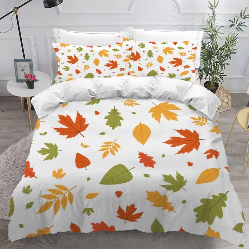 Maple Leaf Duvet Cover Queen Autumn Leaves Bedding Set Old Wooden Plank Vintage Comforter Cover for Boys Adults Room/Cabin Decor