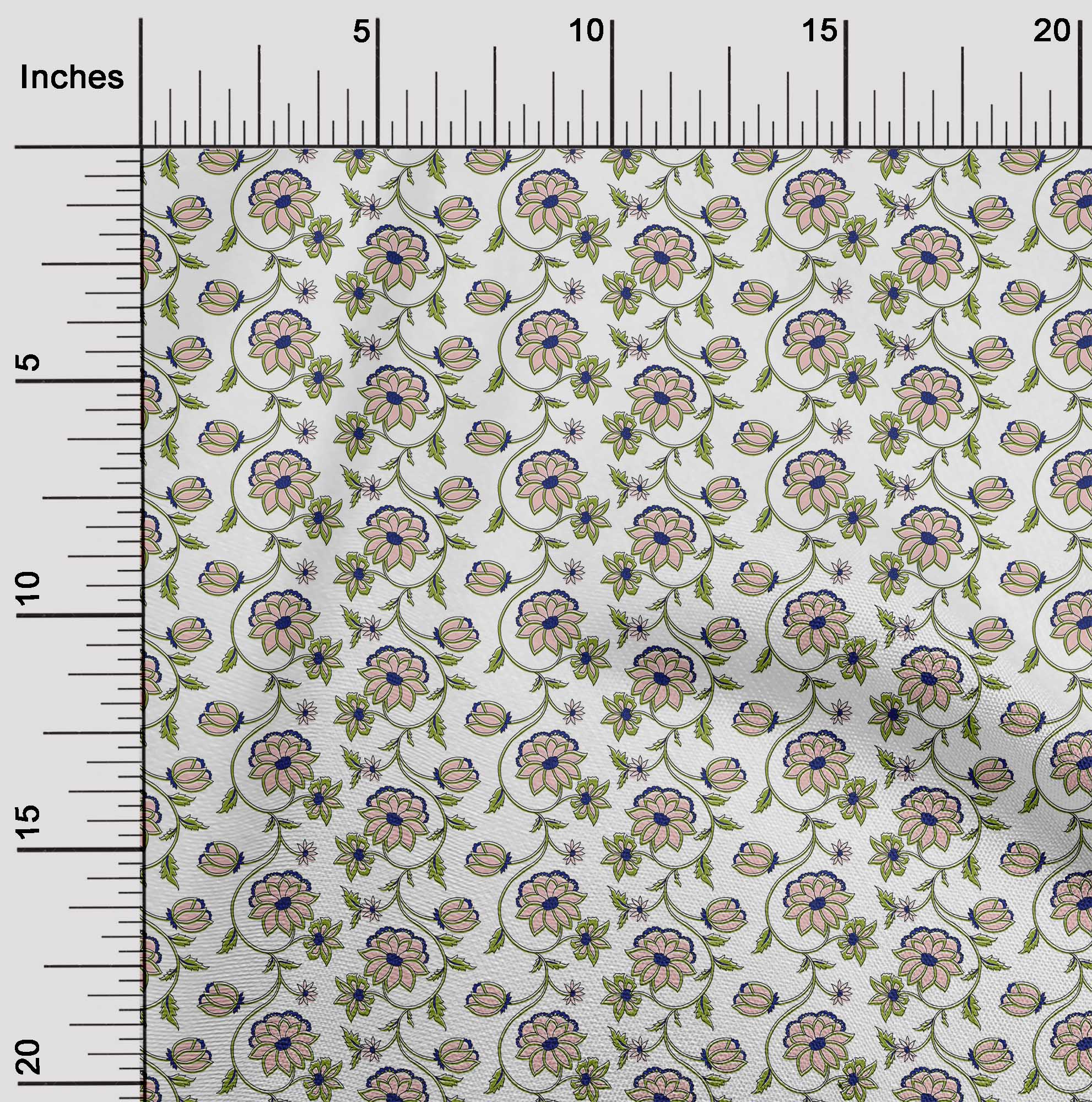 

oneOone Cotton Flex Blue Fabric Leaves & Flower Floral Craft Projects Decor Fabric Printed By The Yard 40 Inch 42 Inch Wide - Viscose Chiffon білий