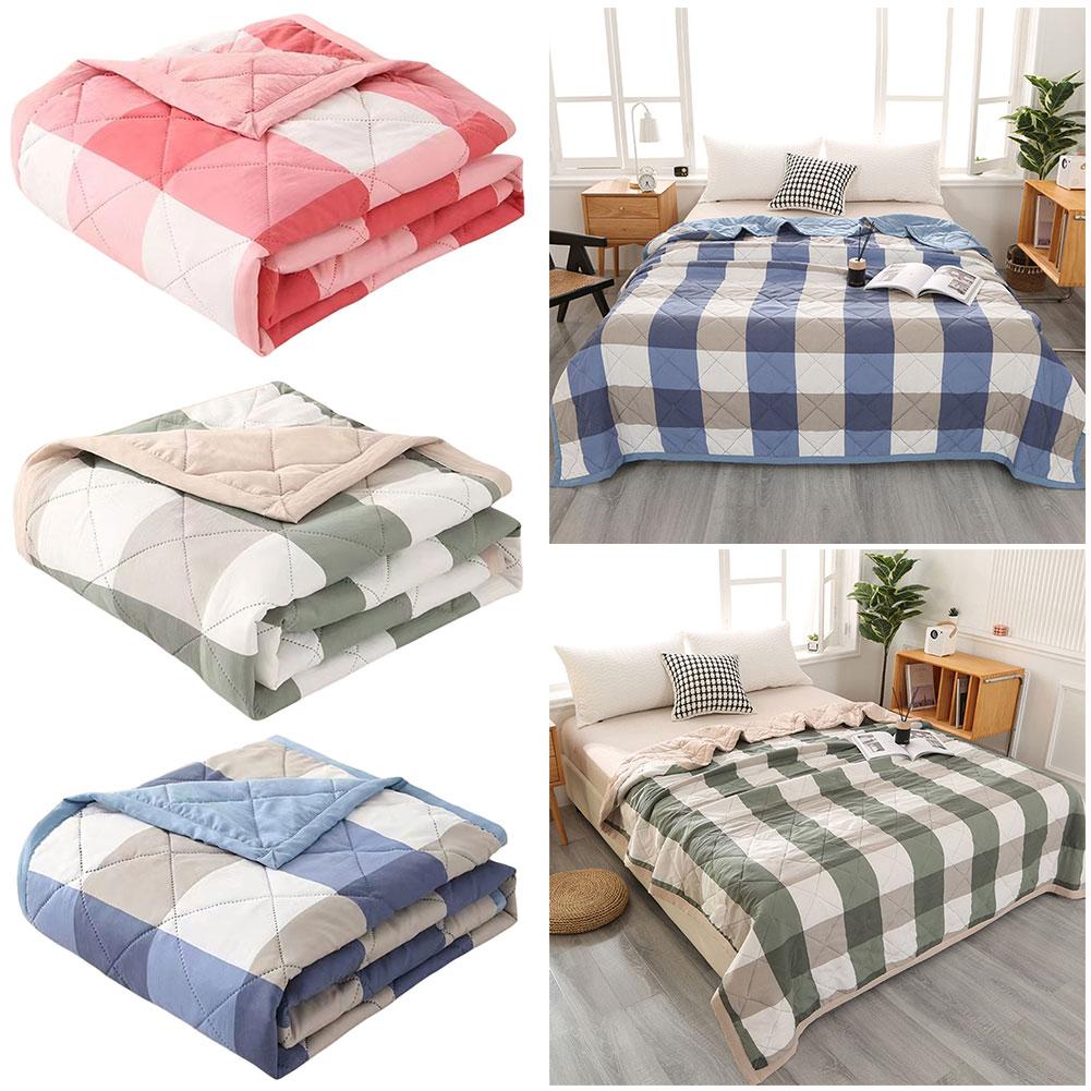 Plaid Summer Blanket Quilt Washed Cotton Air Condition Thin Comforter Blanket Bedspread For Singledouble Queen King Bed Coverlet
