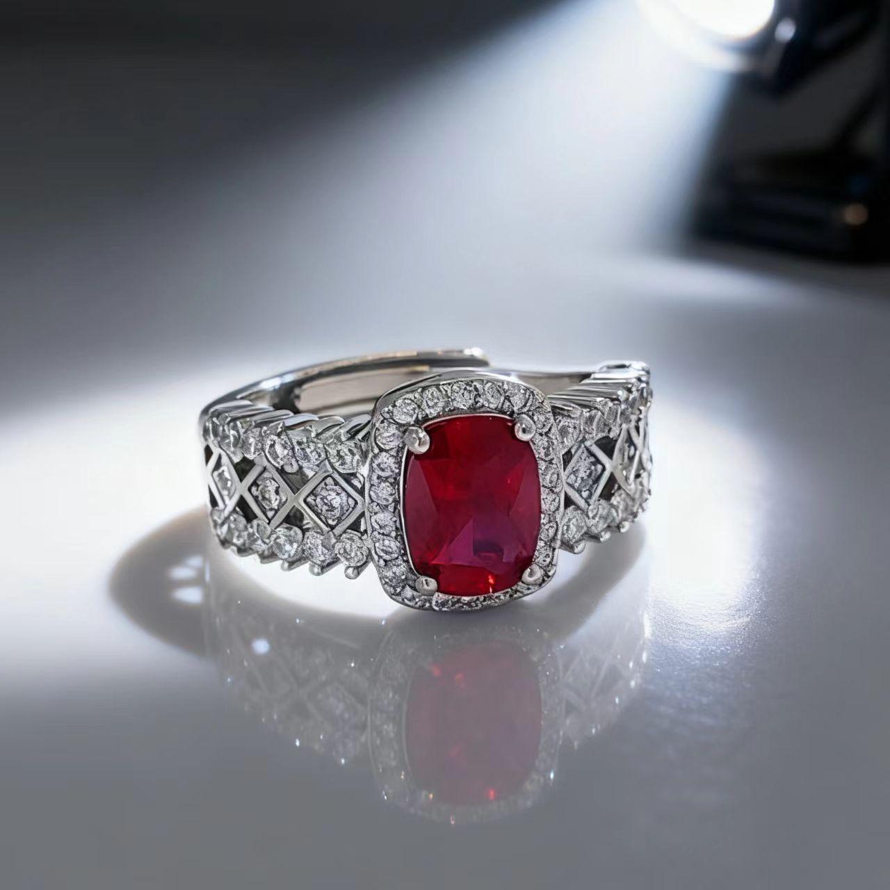 

Продвинутый Рубиновое Кольцо Культивации Чувств Женский Стиль С гравировкой Ромб Сапфировое Открытое Кольцо Adjustable opening