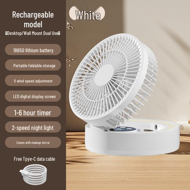 Foldable USB Fan with Mirror: Compact Multi-Functional Fan for Home, Office, or Dorm.