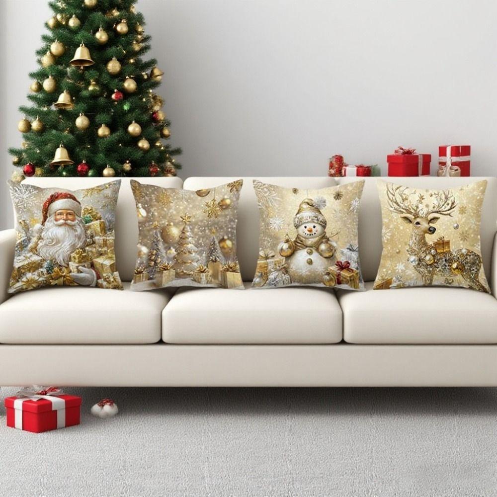 1PC Santa Claus Elk Christmas Pillow Cover Flax Xmas Tree Pillowcase Cushion Slipcover  Sofa Decor