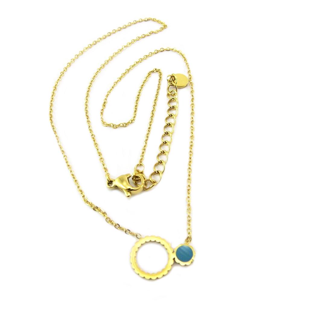 Les Trésors De Lily [P7875] - Designer Steel Necklace 'Boho' Turquoise Gold - 15x10 Mm