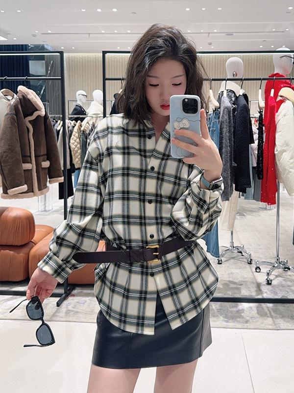 Plaid Unisex Wool Blend Loose Shirt - Spring 2026 Women s Casual Base Layer Top Medium