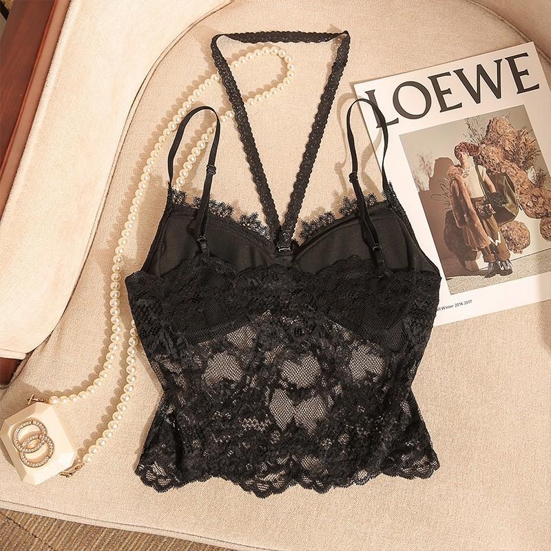 #Pure desire sexy lace suspender vest women's autumn and winter new inner short slim bottoming shirt top