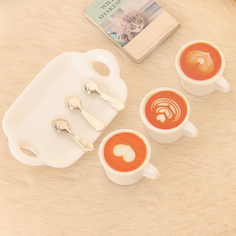 3Pcs/Set 1:12 Dollhouse Miniature Simulation Coffee Cup Spoon Tray Coffee Tray Living Scene Model Kitchen Tableware Decor Toys