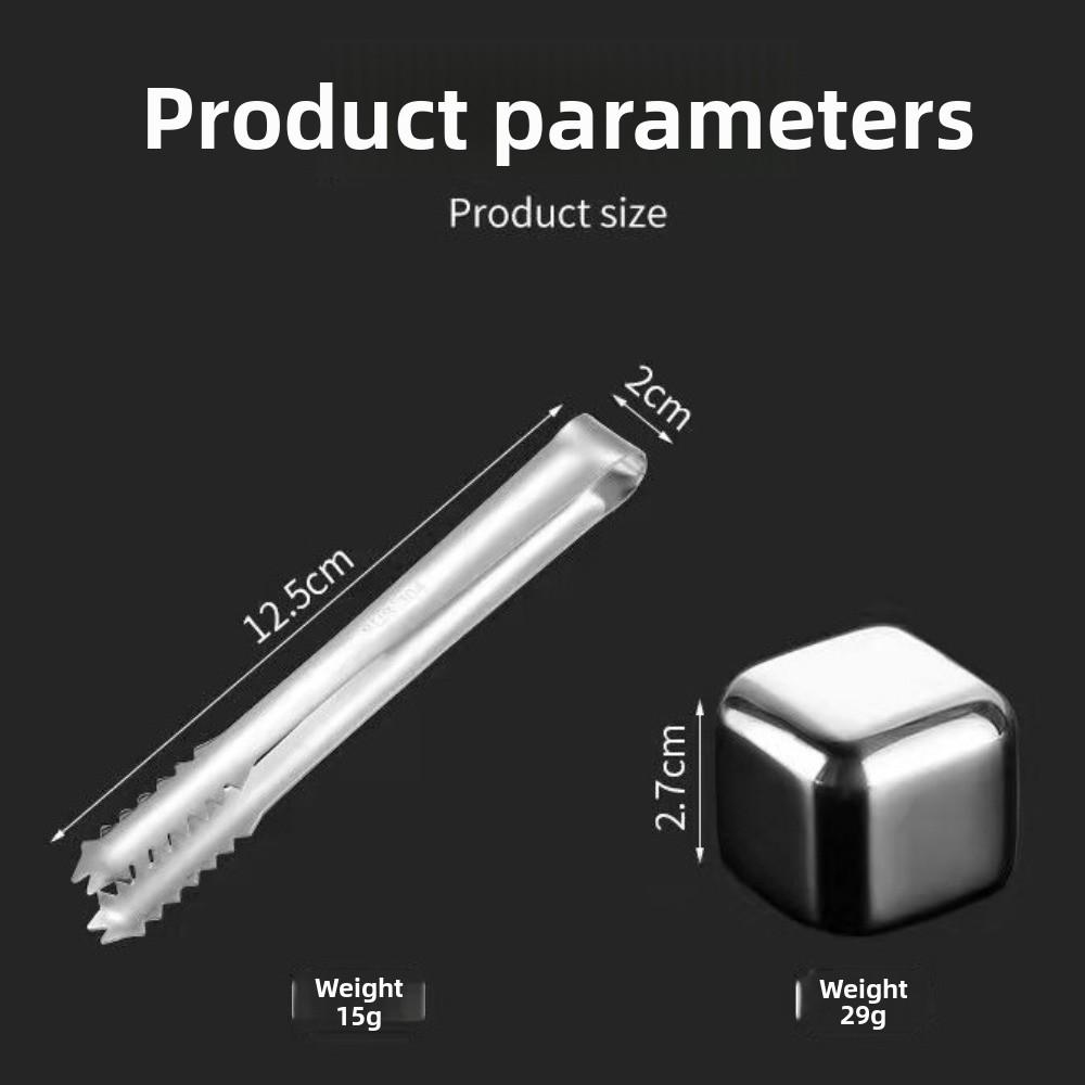 4/6/8pcs Set 304 Stainless Steel Ice Cubes Reusable Quick-Freeze Cooling Rock with Clip Odorless Bar Tool for Beer Whiskey