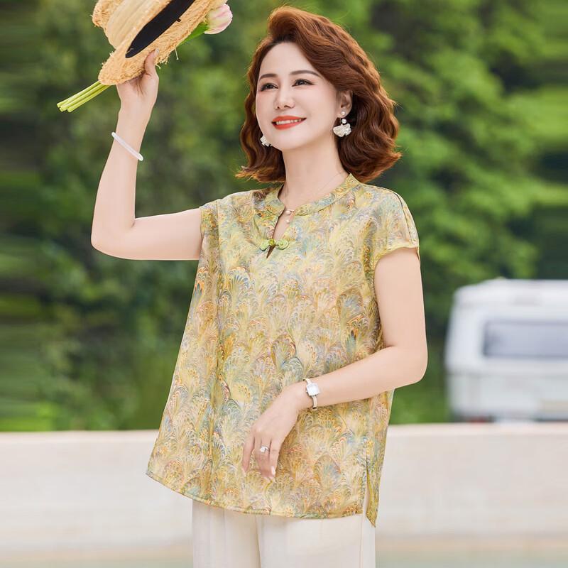 Women's Chinese Style Floral Print Short Sleeve T-Shirt