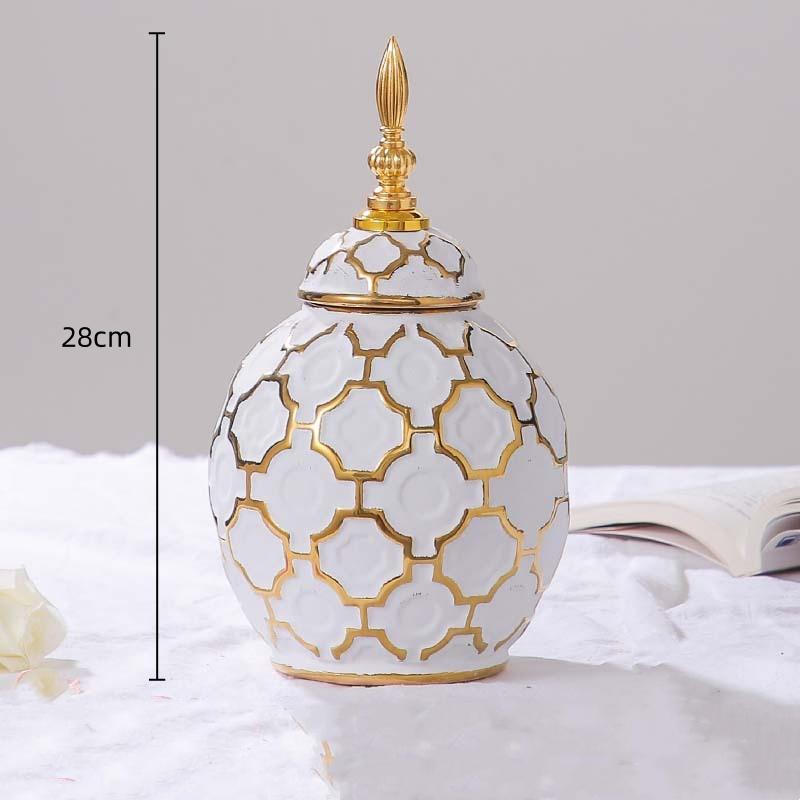 Ceramic Checkmate Jar Ginger Jar Flower Vase Plaid Gold Storage Tank Porcelain Bottle Home Decoration Accessories