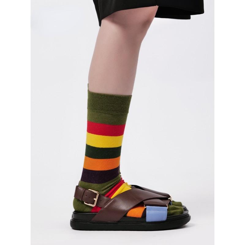 

DIMANAF 2023, осенние женские носки, вязаные модные повседневные чулки средней длины с цветочным узором, 66