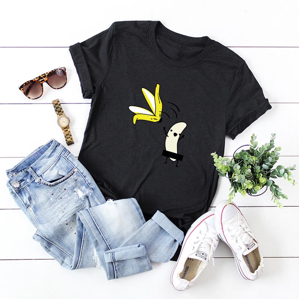 COTTON 100% Hot European and American Funny Banana Undress Short-sleeved Women's T-shirt Tops  Oversized T Shirt