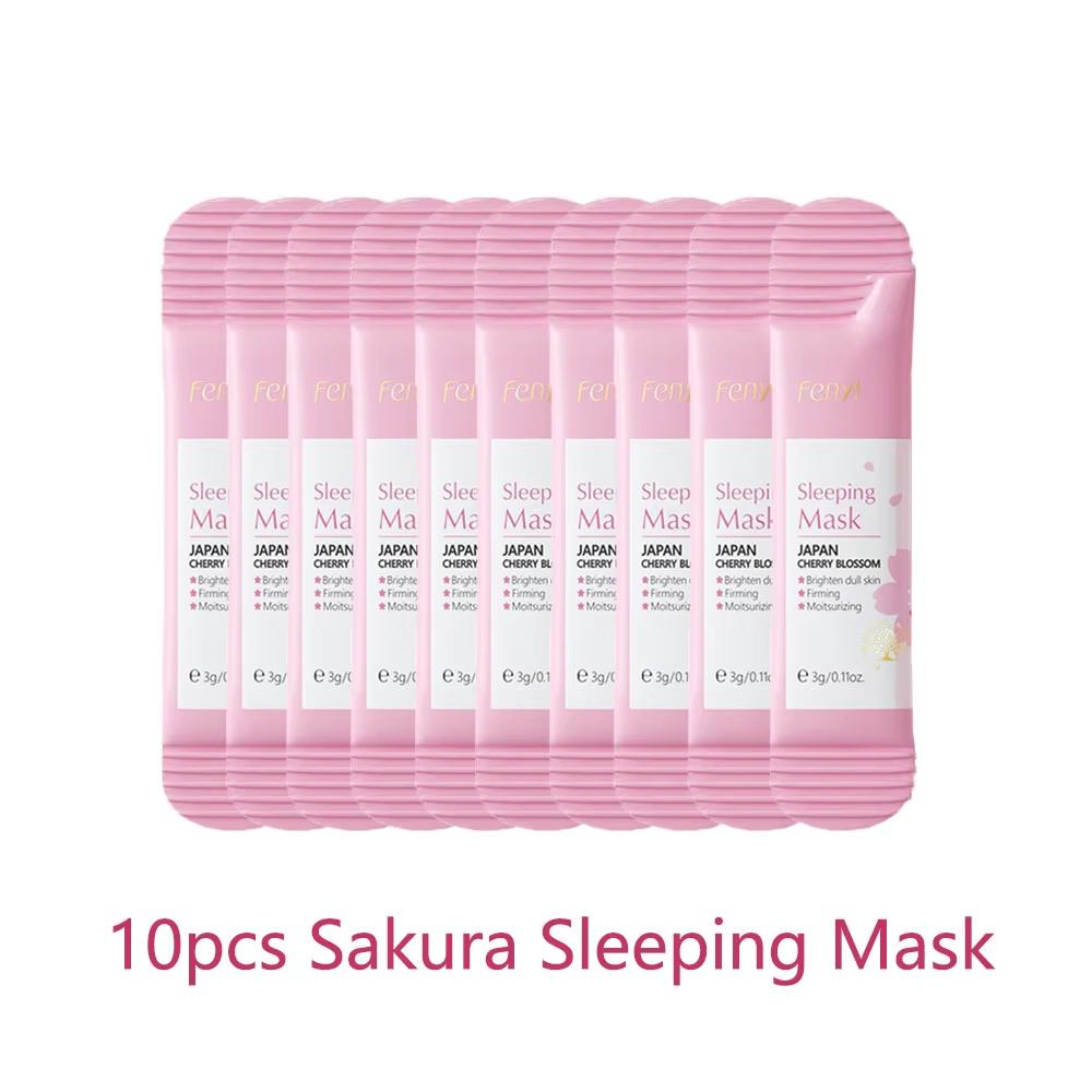 10 Stück Sakura Schlafmaske, feuchtigkeitsspendend, reduziert Falten, nährend, aufhellend, tragbare Einweg-Gesichtsmaske, Gesichtspflege