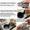 Checkered Car Coasters, Universal Fit Ceramic Car Cup Holder Coaster, 2Pcs | Absorbent Removable Cup Holder Coasters, Cute Girly Car Accessories for