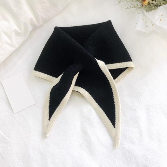 Women Scarf Patchwork Color Piercing Wrapped Short Scarf Fake Collar Winter Outdoor Cycling Wrap Around Scarf