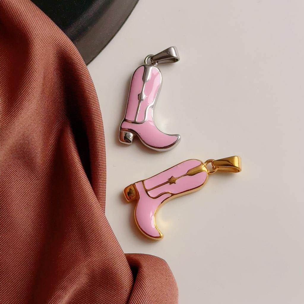 Waterproof Streetwear Enamel Cowboy Boot Pendant 18k Gold Plated Stainless Steel Charms For Diy Jewelry Accessories