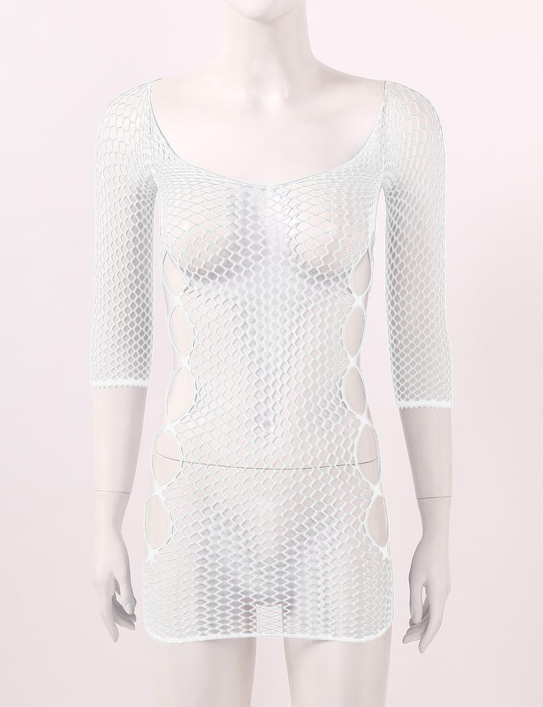Women Stretchy Fishnet Lingerie Sexy Hollow Out Mini Night Club Bodystocking Dress