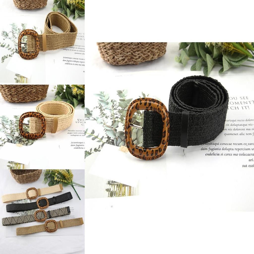 Fashion Leopard Print Buckle Decoration Women Casual Woven Waist Belt For Beach And Summer Wear
