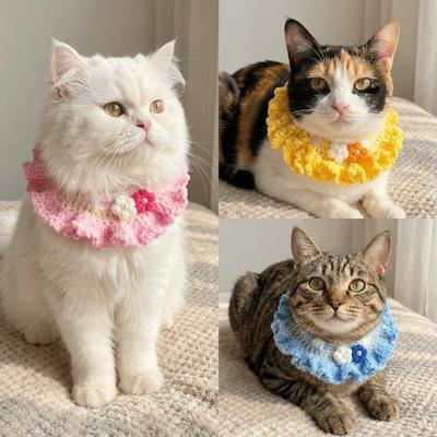 Adjustable Cozy Puppy Collar Flowers Pendant Dog Scarf Bib Stylish Saliva Towel  Daily Use