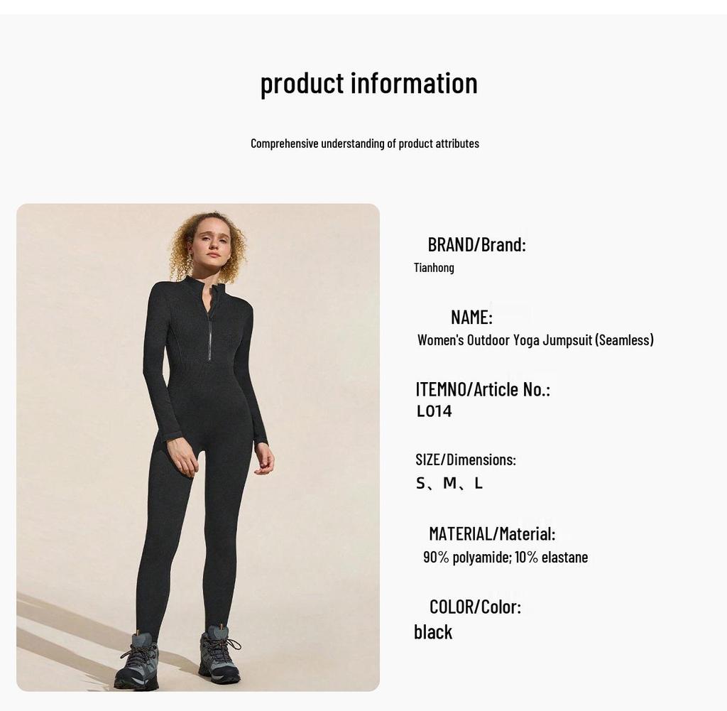 Cross-Border Yoga Bodysuit: High-Elastic, Hip-Lifting, Zipper Cardigan, Long Sleeve Fitness Wear