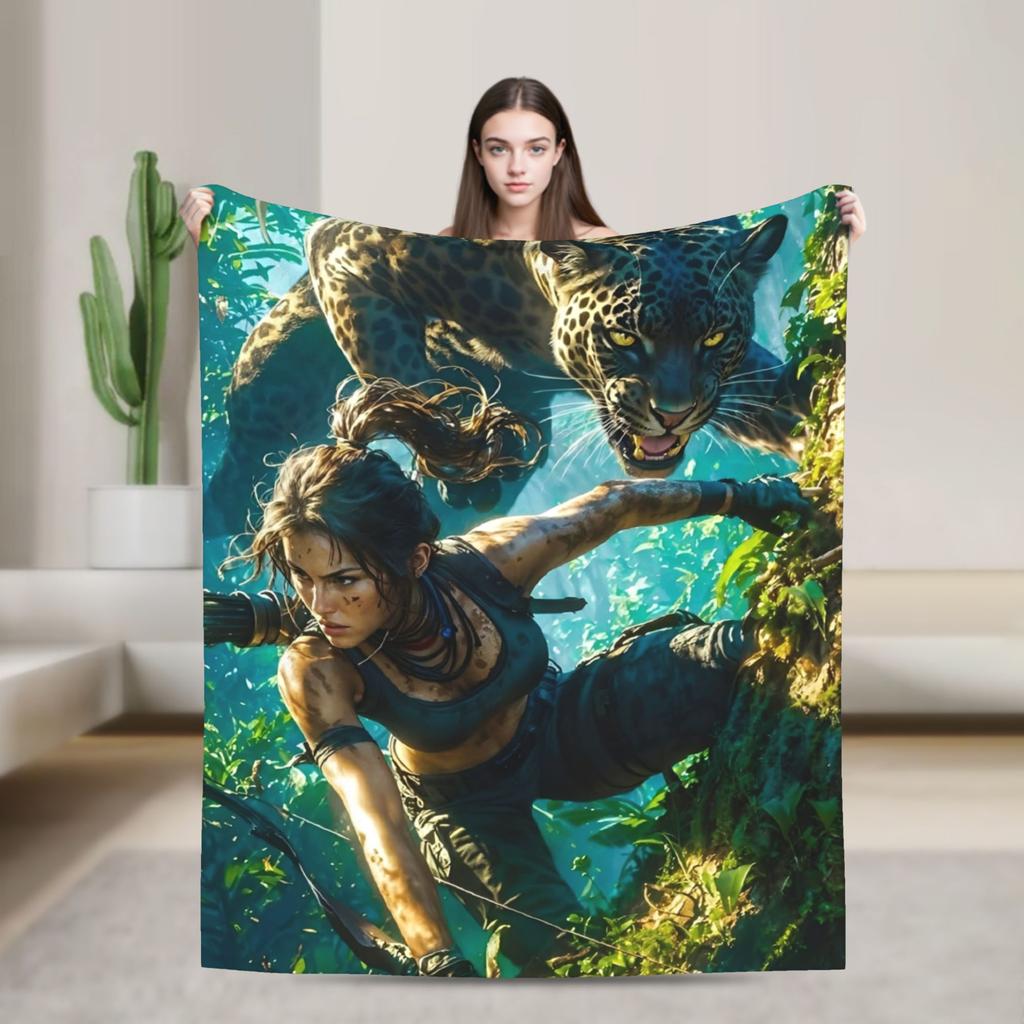 Tomb-Raider Lara Croft Blanket Cover Fleece Survival Video Game Warm Throw Blanket for Sofa Couch Quilt Multi-function