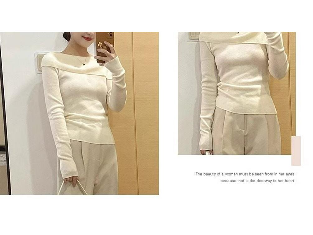 French Style Off-Shoulder Knitted Long-Sleeve Top for Women - Spring/Autumn 2025 Slim-Fit Sweater