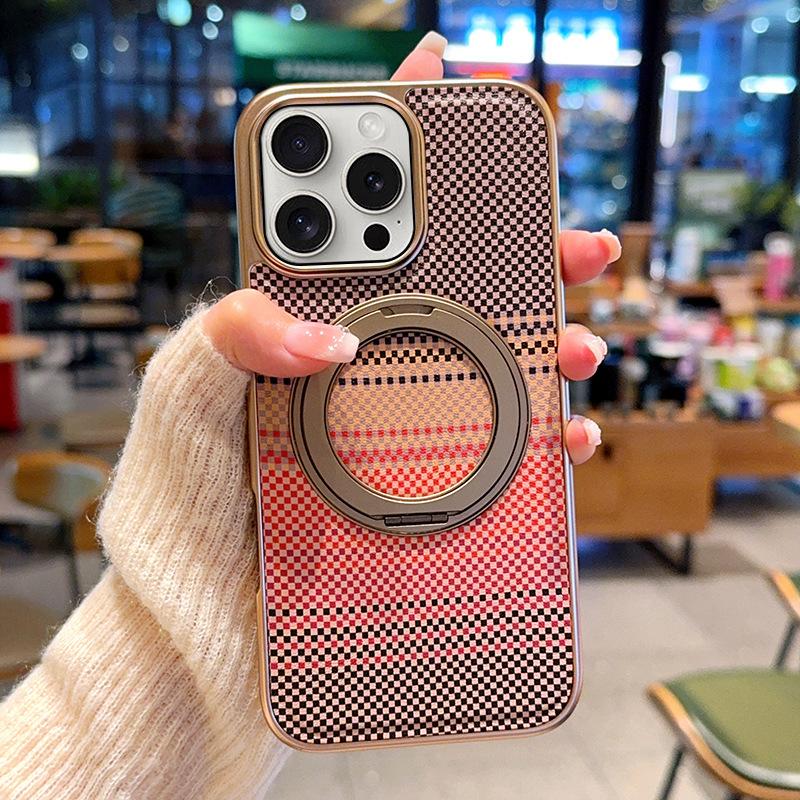 

Новый чехол для iPhone 16 Pro Max 15 14 Plus с магнитным чехлом и вращающимся на 360 градусов металлическим алюминиевым кольцом в модной теме заката iPhone 14 темно-коричневого