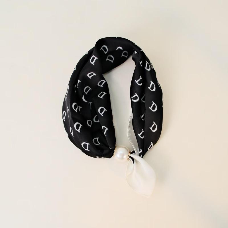 Thin Pearl Necklace with Magnetic Clasp, Lazy-style Silk Scarf, Women's Pendant Scarf, Collarbone Chain