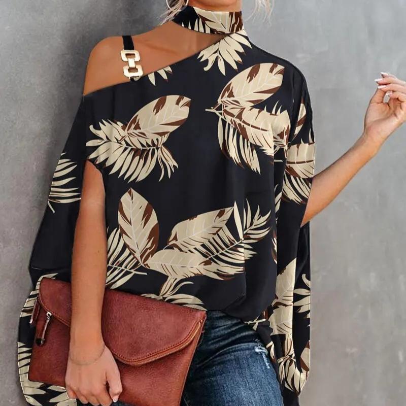 Damen Sommer Bluse mit hängendem Hals und Fledermausärmeln, bedruckt
