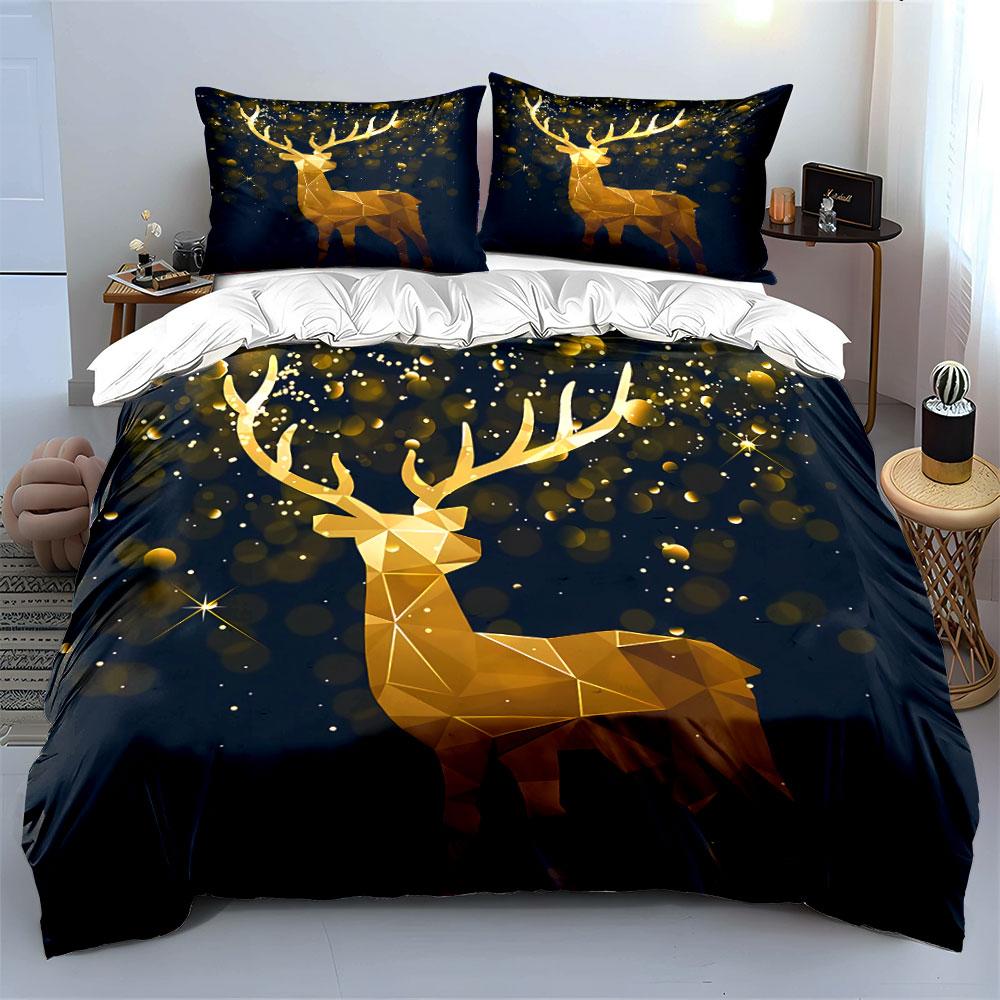 Golden Geometric Deer Design Bedding Duvet Cover Set Duvet Cover Pillowcases (1*Duvet Cover 2*Pillowcases, without duvet insert)