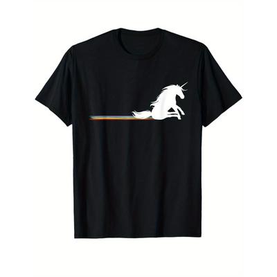 Europäische Größen Herren Einhorn-Print T-Shirt - Lässiges Kurzarm-Rundhals-T-Shirt mit Einhorn & Schwanz, Weicher Atmungsaktiver Stoff für Gaming & Freizeitkleidung