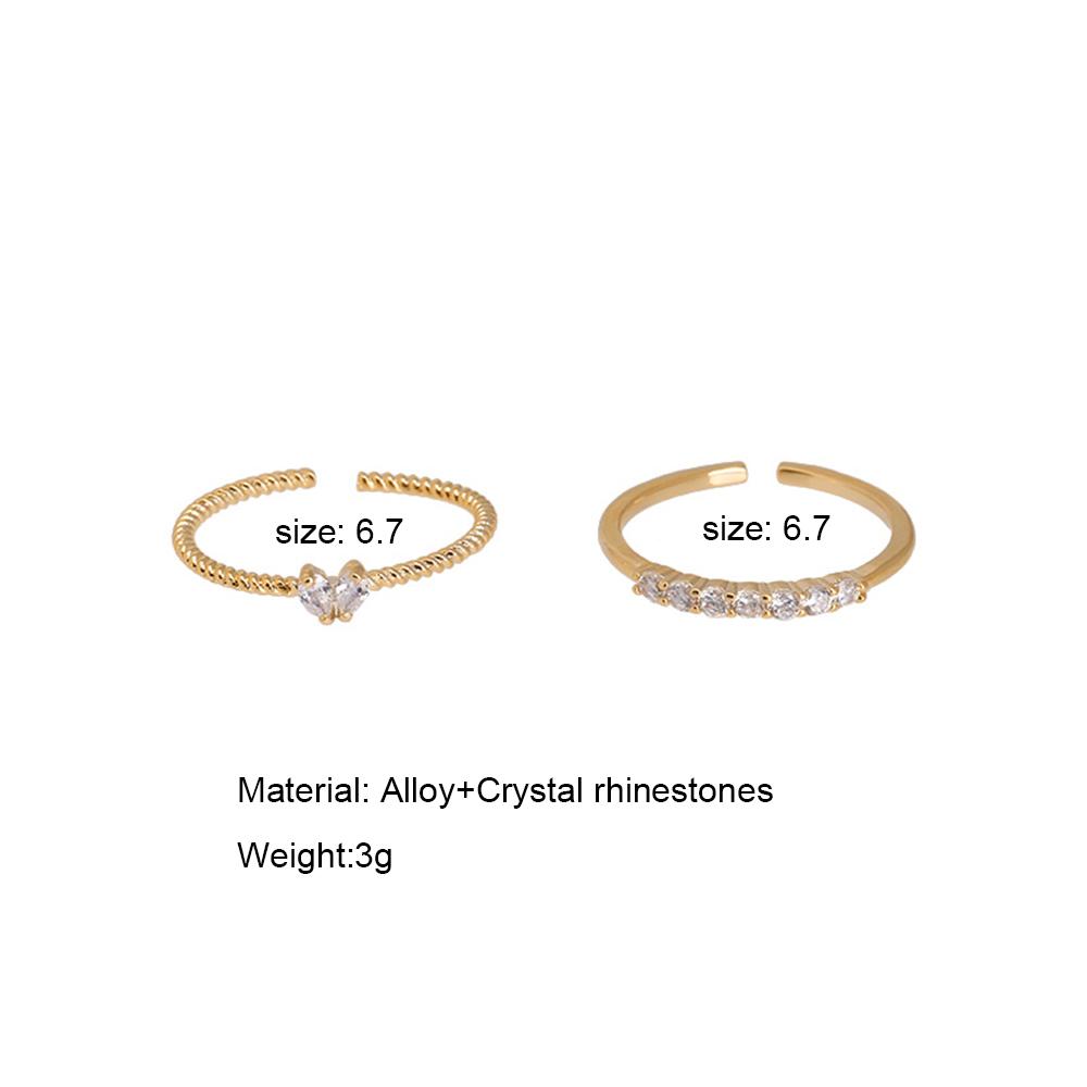 2PCS/1set Aesthetic Elegant Dainty Crystal Heart Rings Women Girls Gold Color Stackable Delicated Love Finger Ring Set Jewelry