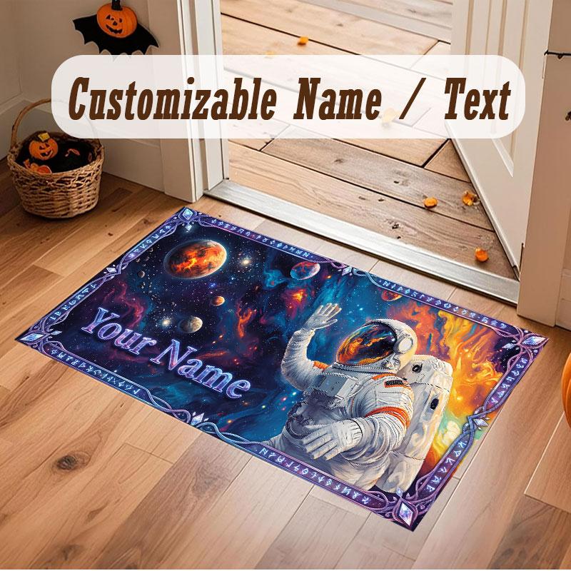 Space Cosmic Theme Crystal Velvet Floor Rug Personalized Custom Name Text Warm Carpet Home Decoration