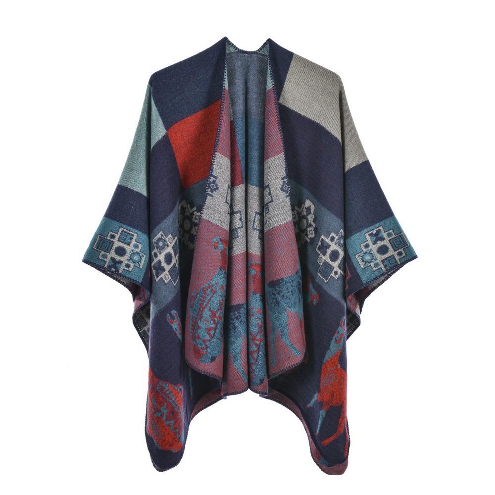 Women's Ethnic Style Thickened Shawl Cape: Autumn/Winter, Plus Size, Slit Design, Travel Scarf