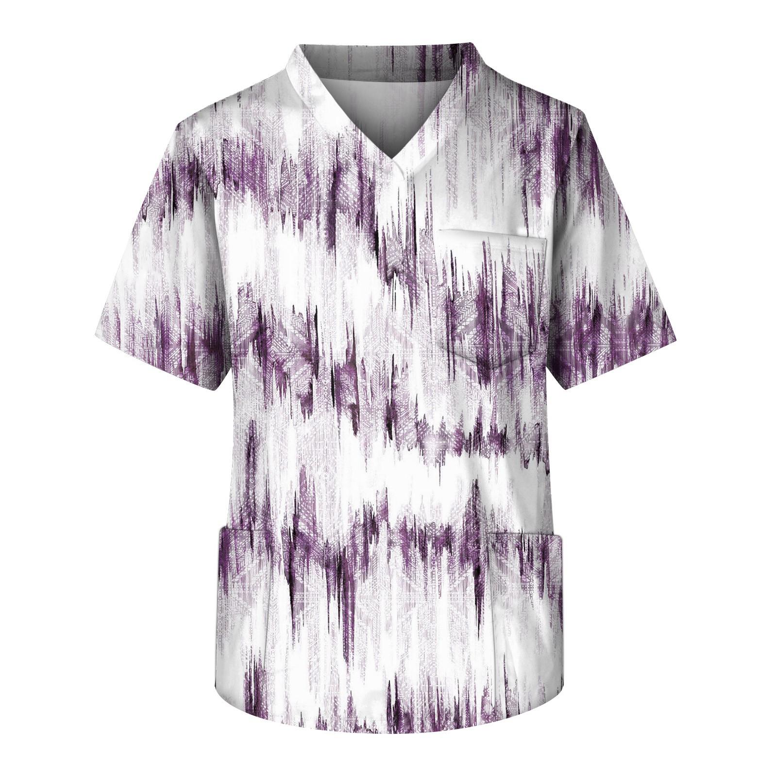 

Мужской топ с короткими рукавами и V-образным вырезом с принтом мелких животных нагрудный карман и карман для ухода XL фиолетовый