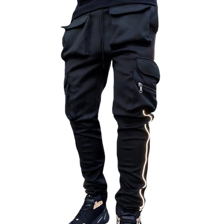 Pánské reflexní elastické cargo kalhoty slim fit: Trendy sportovní a volnočasové oblečení na jaro a podzim