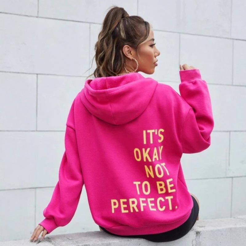 Women's Multi-color Letter Print Casual Loose Long Sleeve Hooded Sweatshirt