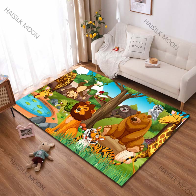1PC Cartoon Zoo Printing Carpet Rug for Living Room Bedroom Sofa Doormat Decor Kids Play Home Area Rug Non-slip Floor Mat Gift