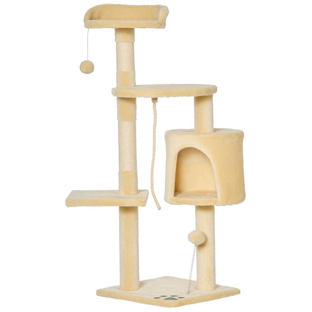 Cat Tree for Indoor Cats Pet Activity Centre Kitty Condo Climbing Scratching Post with Toys 4-tier 114cm Tall Beige