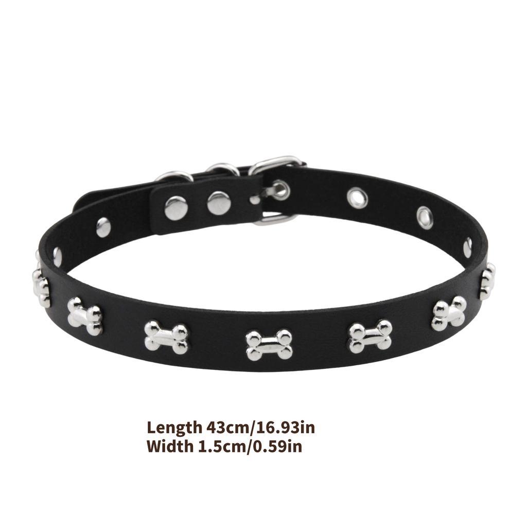 Colar Gargantilha de Couro com Pingente de Osso Estiloso Corrente Ajustável Moda Alternativa Rocker Metal Acessório de Gargantilhas de Couro