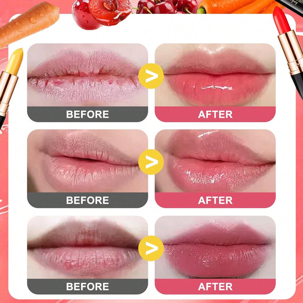 1pc Color-Changing Lip Balm, Moisturizing Lip Gloss, Lip Care, Carrot/Cherry Scent, Moisturizing, Lo