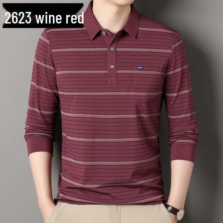 Men's Striped Autumn Cotton Polo - Long Sleeve, Turn-Down Collar, Breathable, Casual Business Shirt