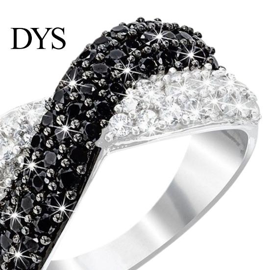 Women Circlet Finger Ring Double Colors Shiny Rhinestone Inlaid Cross Shape Electroplated Lady Daily Jewelry