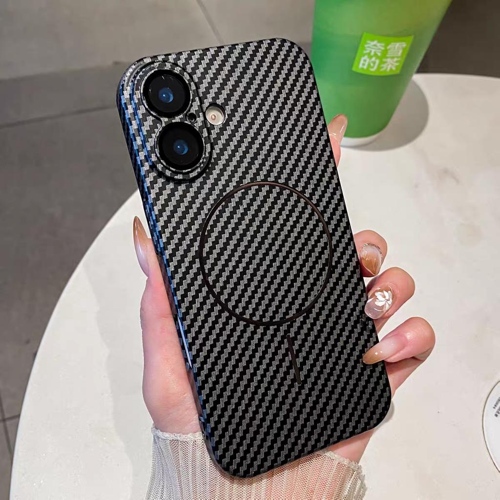 Carbon Fiber Pattern For Magsafe Magnetic Case For iPhone 17 Air 16 15 14 13 12 Pro Max Plus Lens Protect Bumper Cover