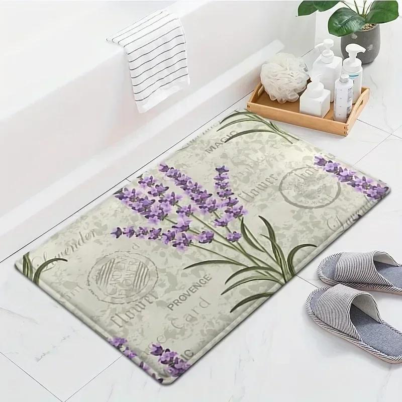 1ks Rohožky se vzorem fialových květin Kuchyňské koberce Protiskluzové Pop design Ložnicové koberce Koupelnová rohožka Koberec pro domácí dekoraci dřezu, prádelny