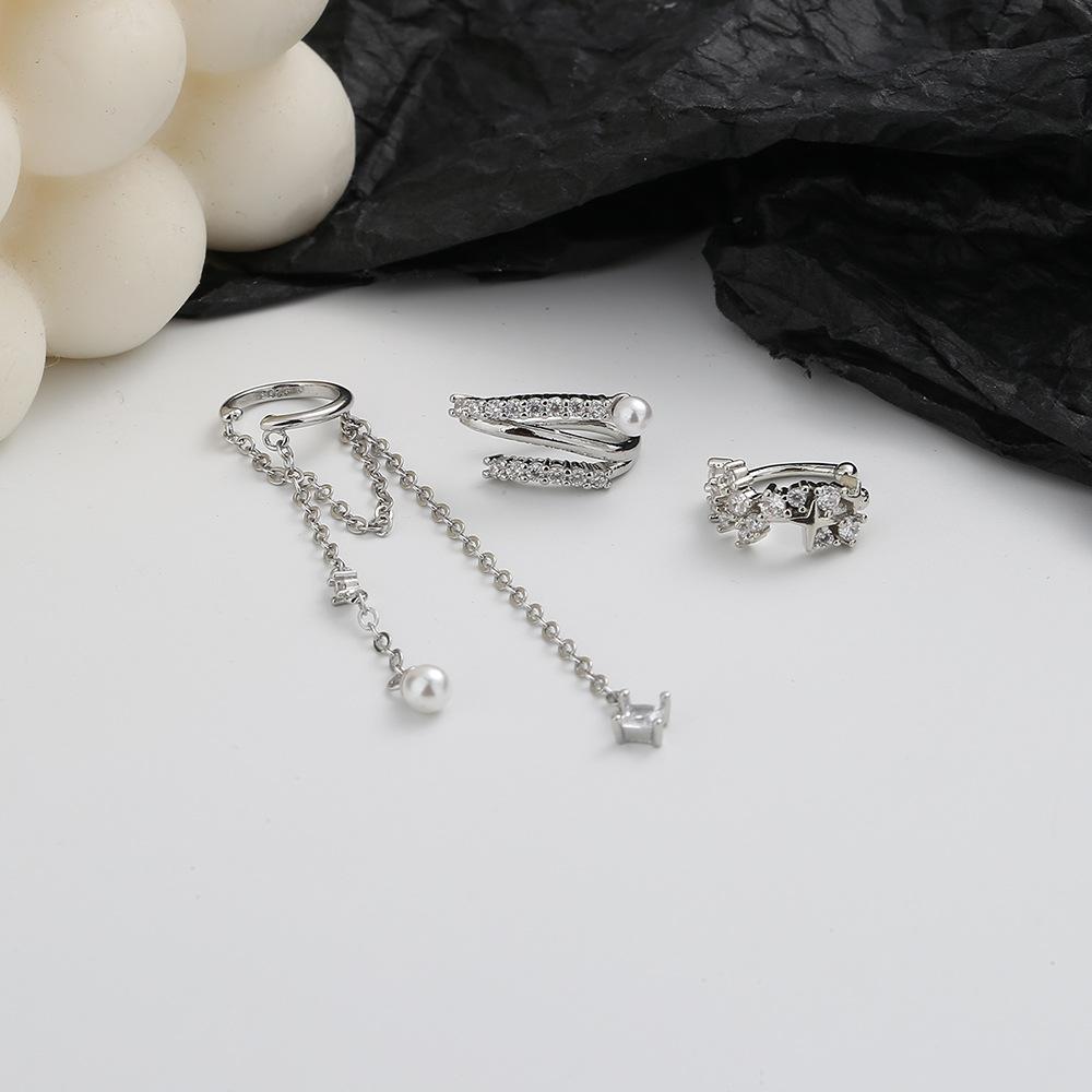 Gu Maoning, Gypsy Ear Clip Tassel Pearl No Ear Piercing Earrings Long High-End Multi-Layer Zircon Ear Bone Clip